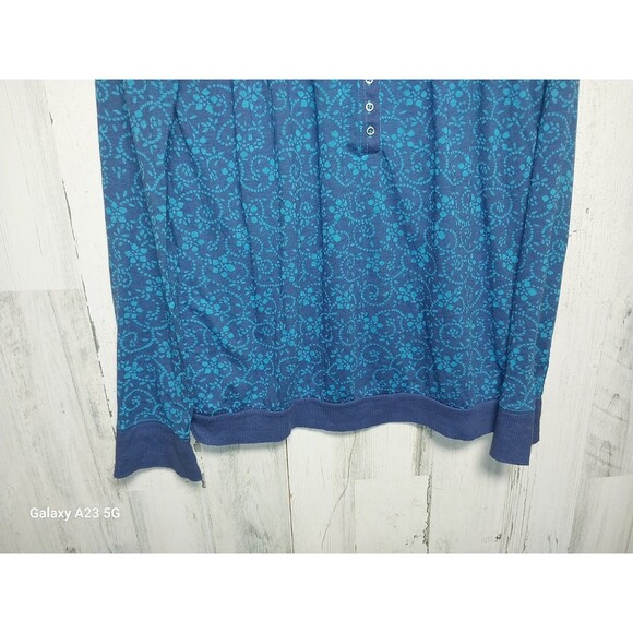 Free People Size Medium Blue Floral Long Sleeve Henley - Picture 2 of 7